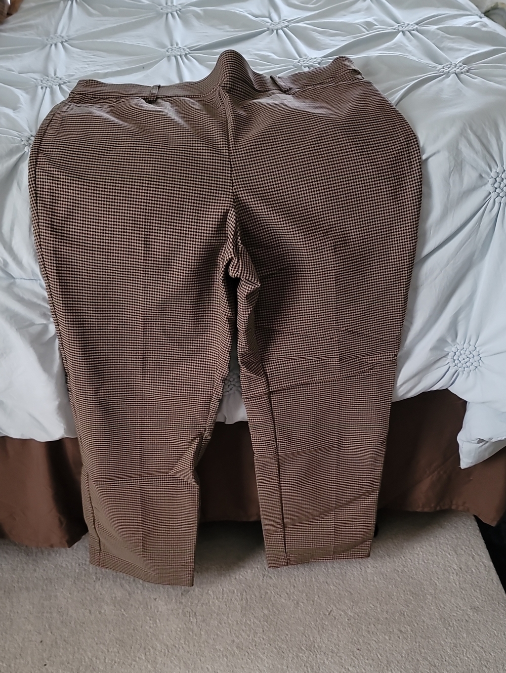 Women's Brown Check Dress Pants - Classic Straight Fit